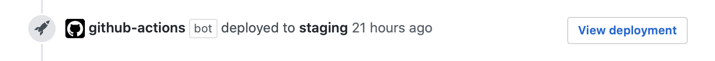 Screenshot of the GitHub Actions bot timeline entry for a deployment