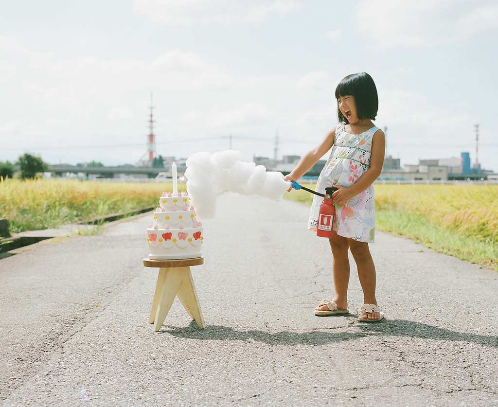 Photo of a girl with a fire extinguisher