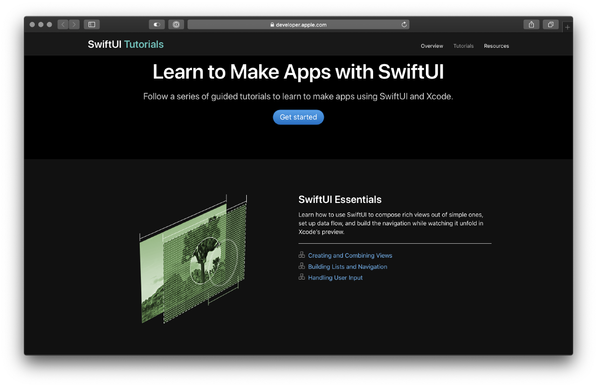 Screenshot of the Learn to Make Apps with SwiftUI webpage