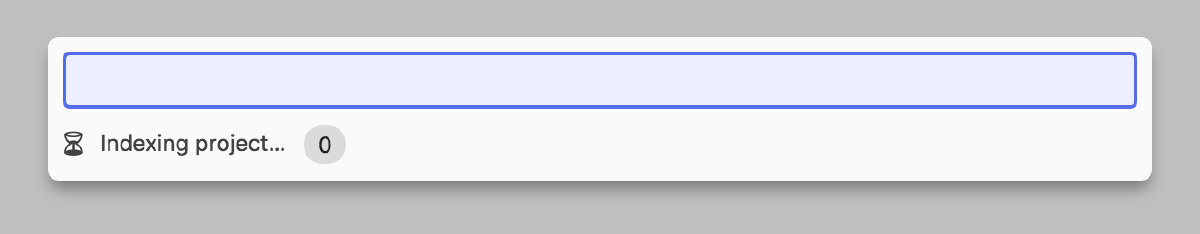 Screenshot of panel reading 'Indexing project…'
