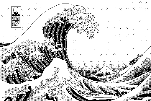 1 bit pixel art version of The Great Wave Off Kanagawa by James Weiner