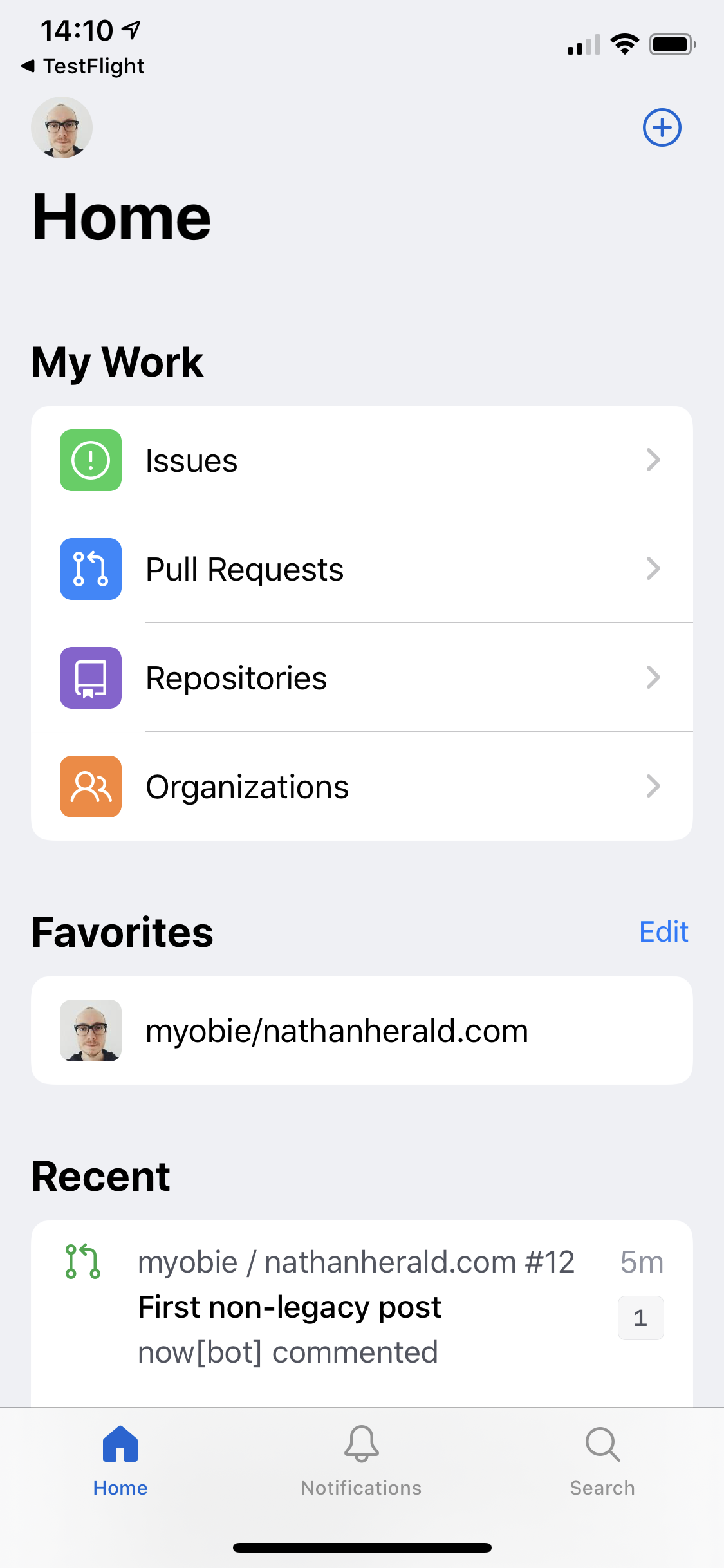 Screenshot of the GitHub Mobile app